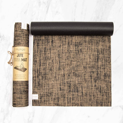 Myga Jute Yoga Mat 183cm × 61cm, Natural Black Pattern