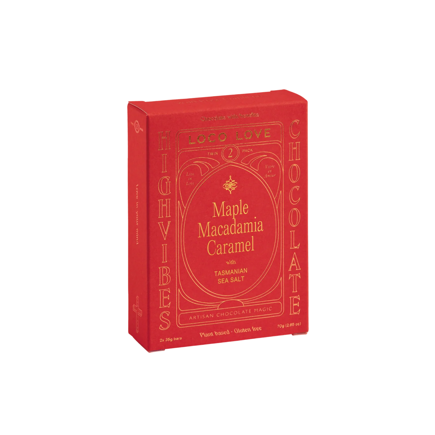 Loco Love Chocolate Twin Pack 2 x 35g Bars, Maple Macadamia Caramel With Tasmanian Sea Salt