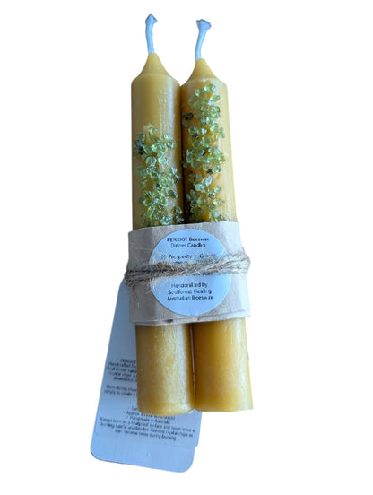 Soulforest Healing Peridot Beeswax Dinner Candle Pair 6 Hour Burn, Prosperity & Abundance