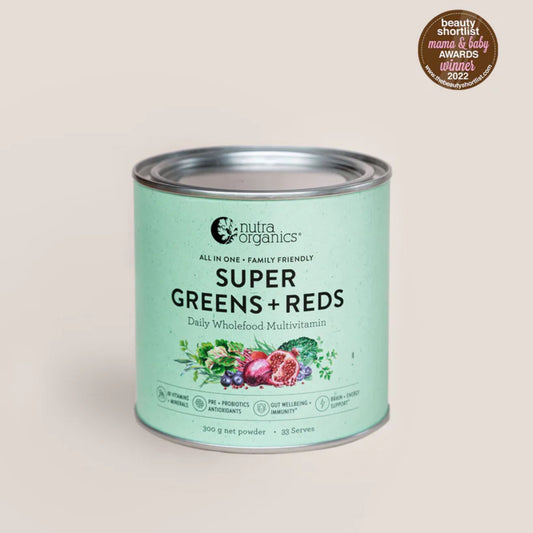 Nutra Organics Super Greens + Reds 150g, 300g, 600g Or 1kg, Alkalising Minerals & Certified Organic