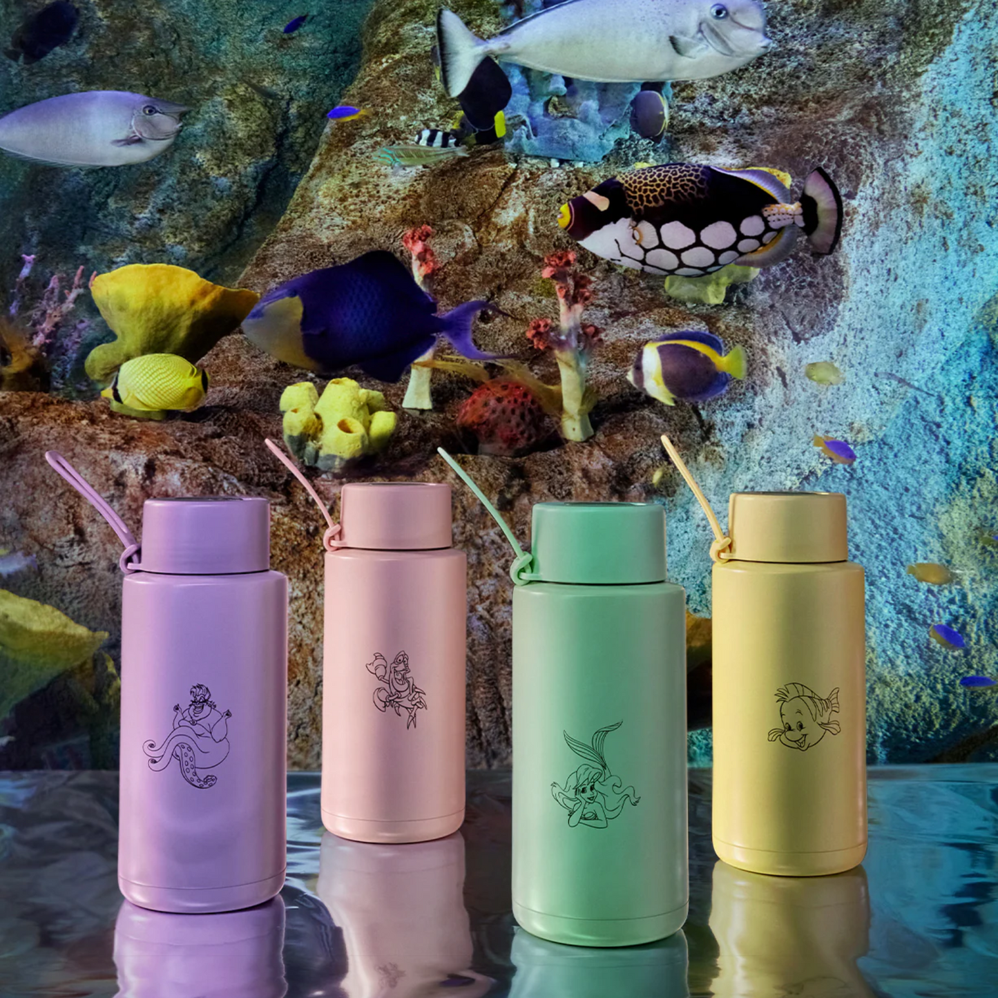 Frank Green Ceramic Reusable Bottle 34oz, Disney© The Little Mermaid Flounder