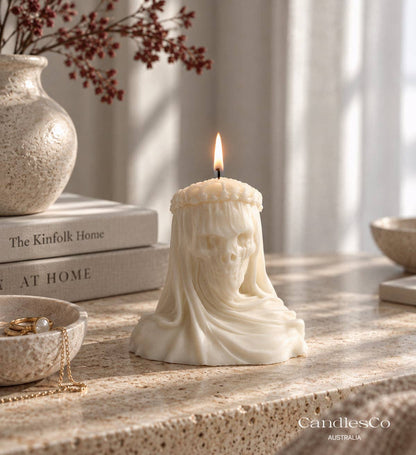 CandlesCo Australia Large Veiled Skull Candle Unscented, A Striking Sculptural Feature