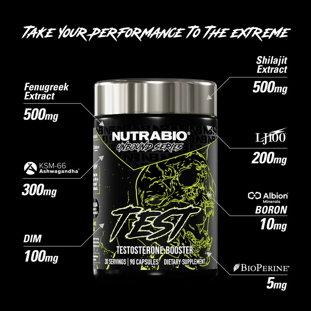 Nutrabio Unbound Series. TEST The Ultimate Testosterone Booster 90 Capsules, For Explosive Strength & Maximum Gain