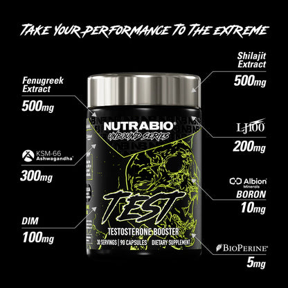 Nutrabio Unbound Series. TEST The Ultimate Testosterone Booster 90 Capsules, For Explosive Strength & Maximum Gain