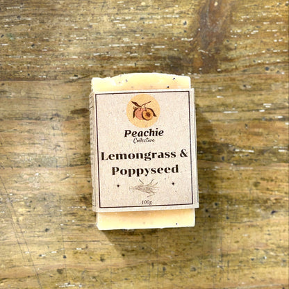 Peachie Collective Lemongrass & Poppyseed Soap 100g, Gently Exfoliates & Cleanses
