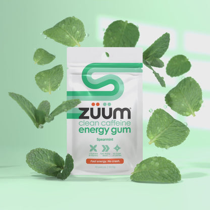 Zuum Clean Caffeine Energy Gum 10 Pieces 23.5g Or A Carton Of 16, Spearmint Flavour