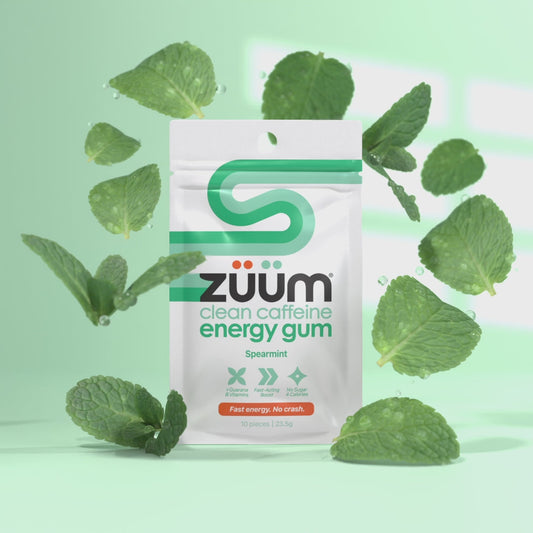 Zuum Clean Caffeine Energy Gum 10 Pieces 23.5g Or A Carton Of 16, Spearmint Flavour