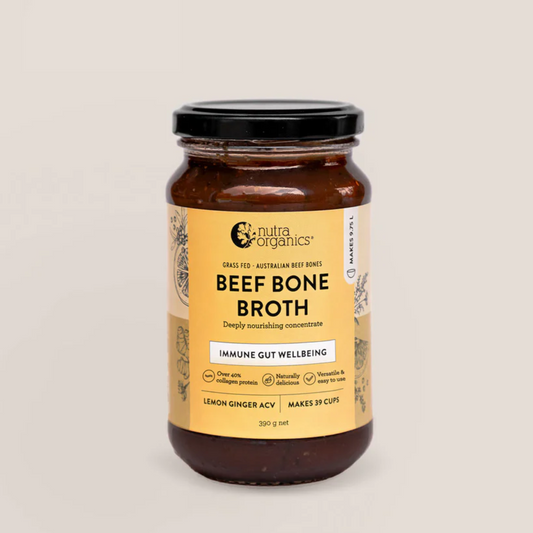 Nutra Organics Beef Bone Broth Concentrate 390g, Lemon Ginger ACV Flavour