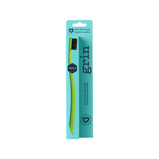 Grin Grin 100% Recycled Toothbrush 1pk, Soft Charcoal Infused Slim Tip Bristles