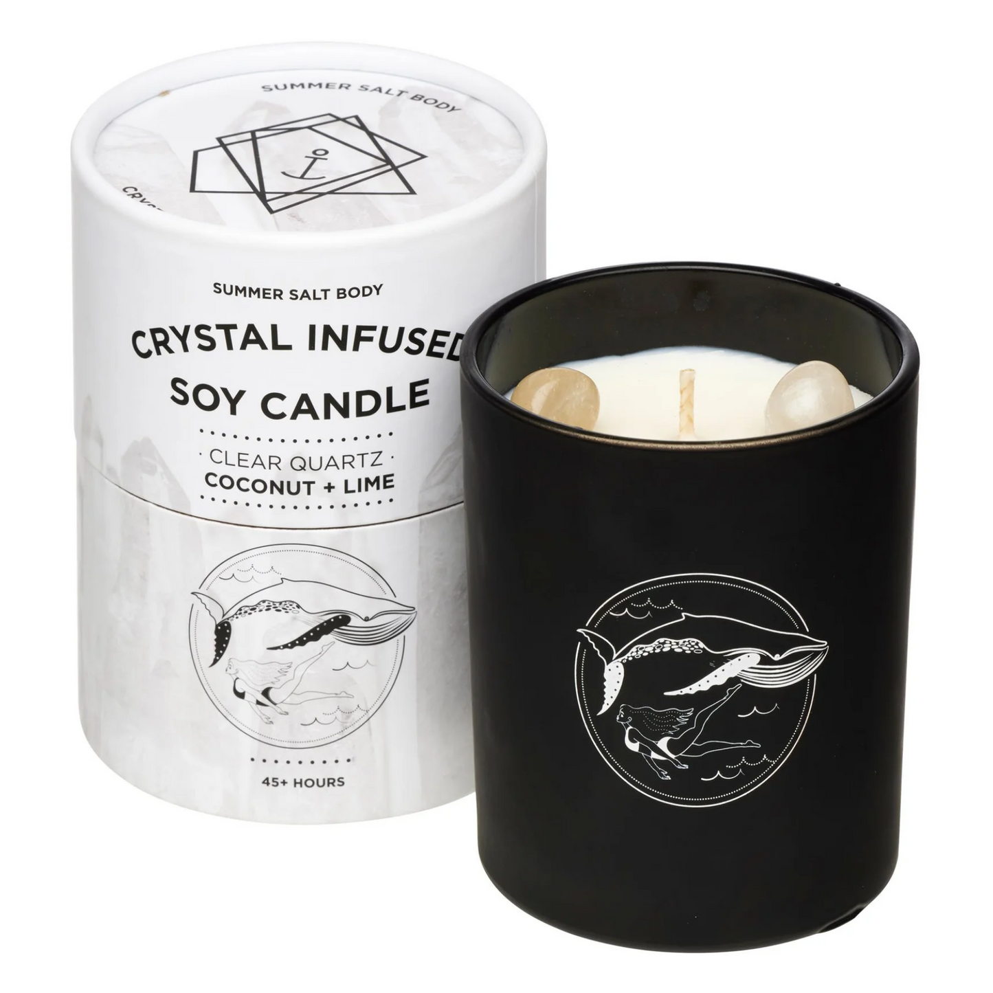 Summer Salt Body Crystal Infused Soy Candle, Clear Quartz X Coconut & Lime Fragrance
