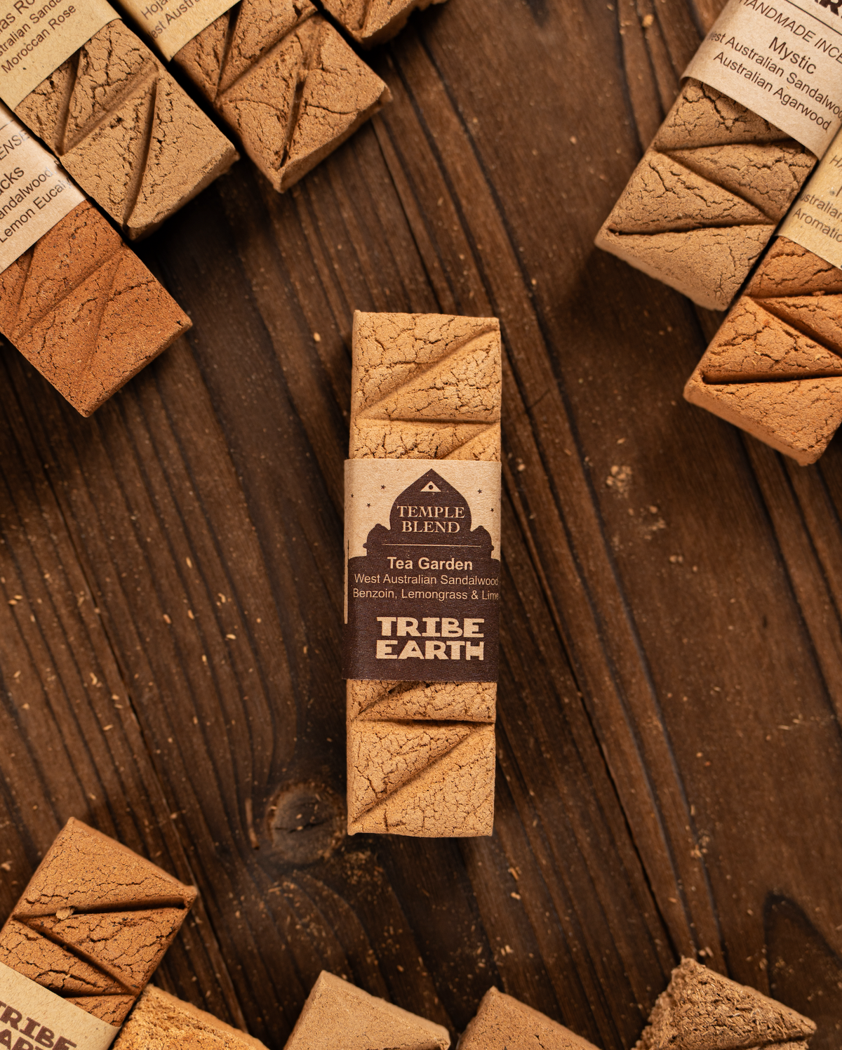 Tribe Earth Tea Garden-Temple Blend Incense Plank | 10 Triangles Per Plank, With West Australian Sandalwood & Lemongrass