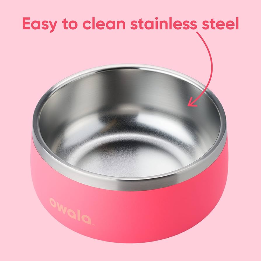 Owala Stainless Steel Pet Bowl 24oz Or 48oz, Hyper Flamingo (Pink)