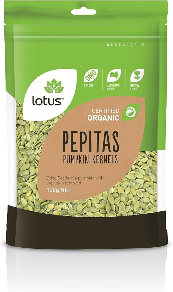 Lotus Certified Organic Pumpkin Kernels Pepitas 100g, Perfect For Salads