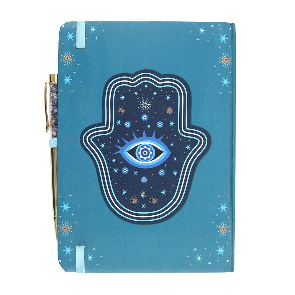 Hand of Hamsa A5 Notebook With Crystal Pen, A Symbol Of Protection