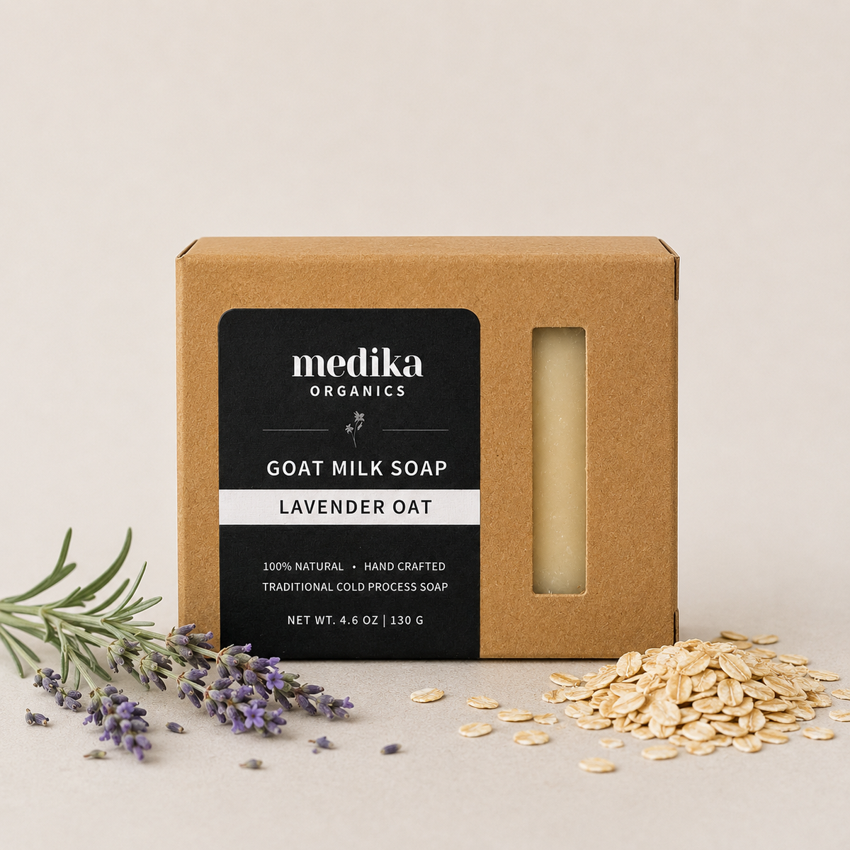 Medika Organics Goat Milk Soap With Lavender & Oats 130g, Handmade In Queensland