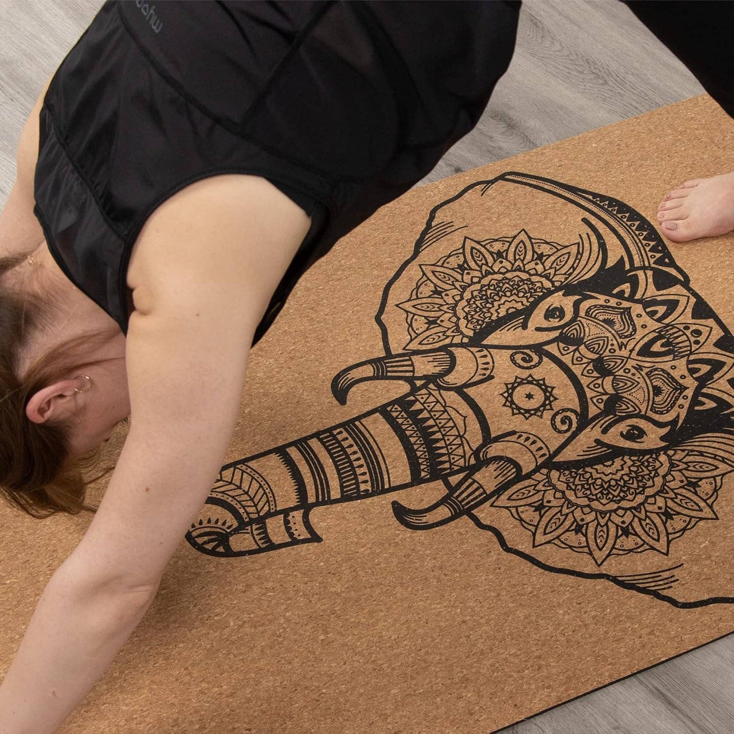 Myga Extra Large Cork Yoga Mat 205cm x 70cm, Elephant Design
