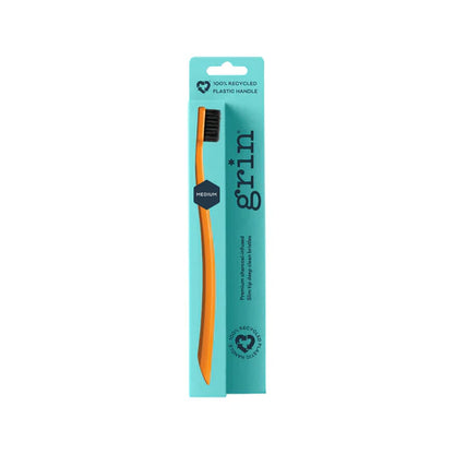 Grin Grin 100% Recycled Toothbrush 1pk, Soft Charcoal Infused Slim Tip Bristles