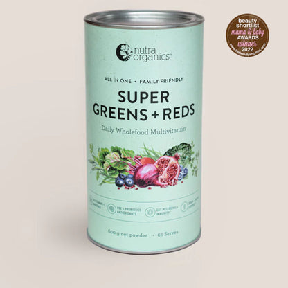 Nutra Organics Super Greens + Reds 150g, 300g, 600g Or 1kg, Alkalising Minerals & Certified Organic
