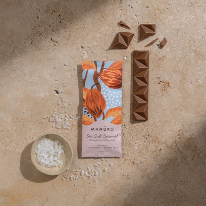 Manuko Sea Salt Caramel Chocolate Bar 30g, Stoneground Chocolate With Australian Sea Salt