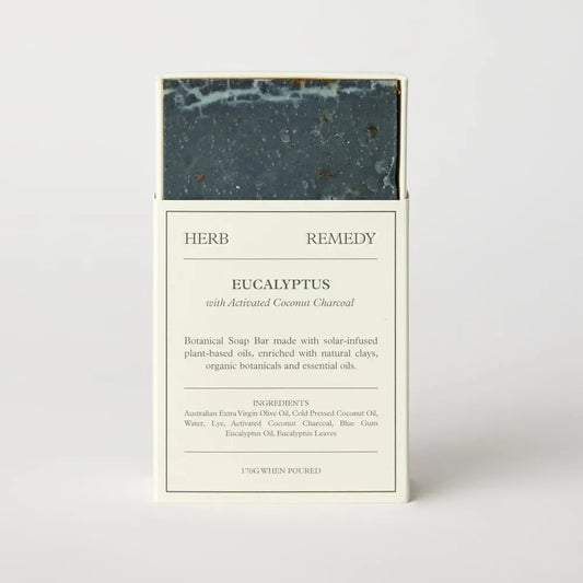 Herb Remedy Soaps Eucalyptus With Activated Coconut Charcoal 170g, With Solar Infused Plant Based Oils