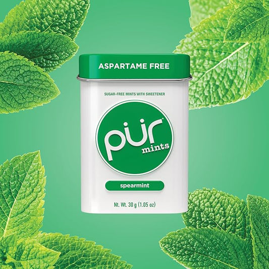 PUR Spearmint Mints Single Tin 30g Or A Box Of 12, Aspartame Free & Gluten Free