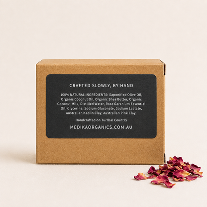 Medika Organics Coconut Rose Soap Bar 130g, Handmade In Queensland