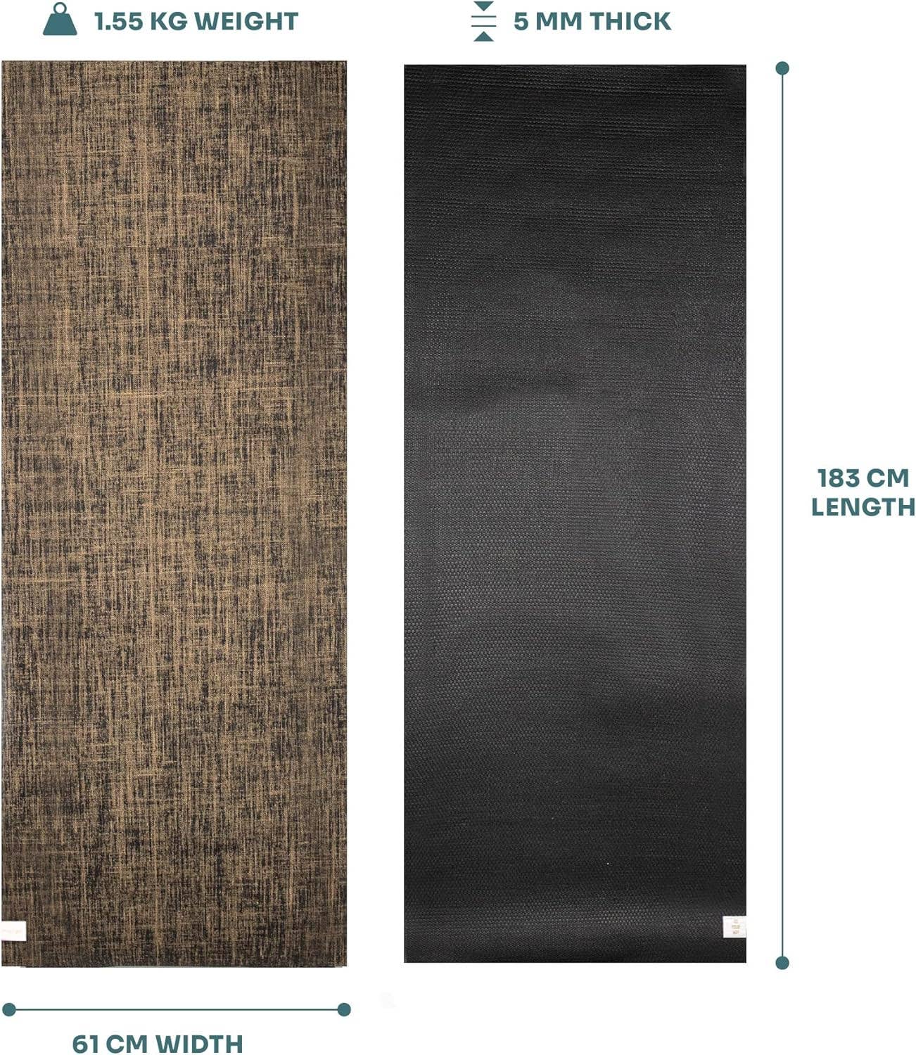Myga Jute Yoga Mat 183cm × 61cm, Natural Black Pattern