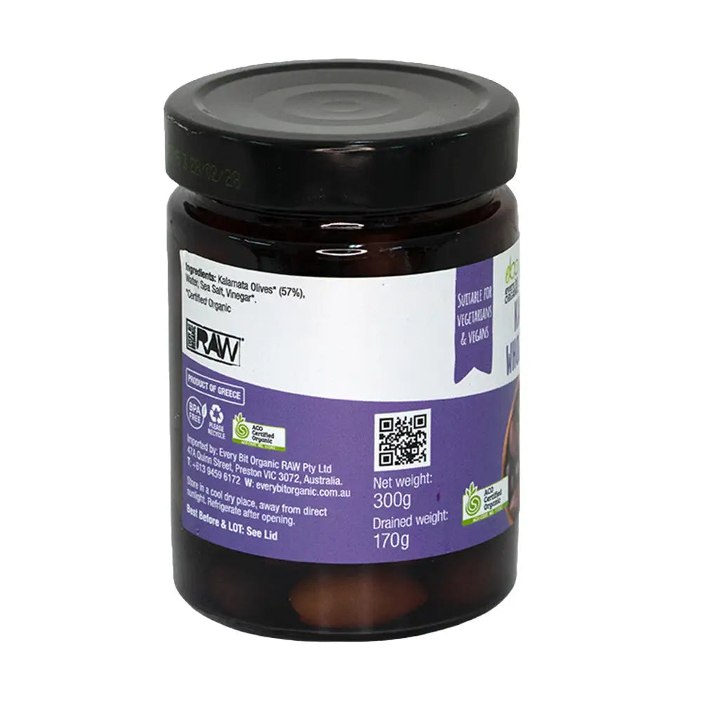 Every Bit Organic Kalamata Whole Olives 300g, Product Of Greece