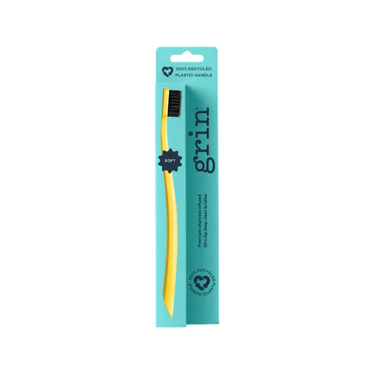 Grin Grin 100% Recycled Toothbrush 1pk, Soft Charcoal Infused Slim Tip Bristles