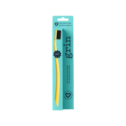 Grin Grin 100% Recycled Toothbrush 1pk, Soft Charcoal Infused Slim Tip Bristles