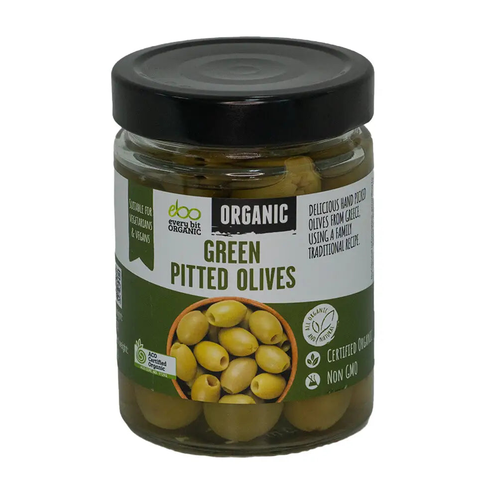Every Bit Organic Green Pitted Olives 300g, Product Of Greece