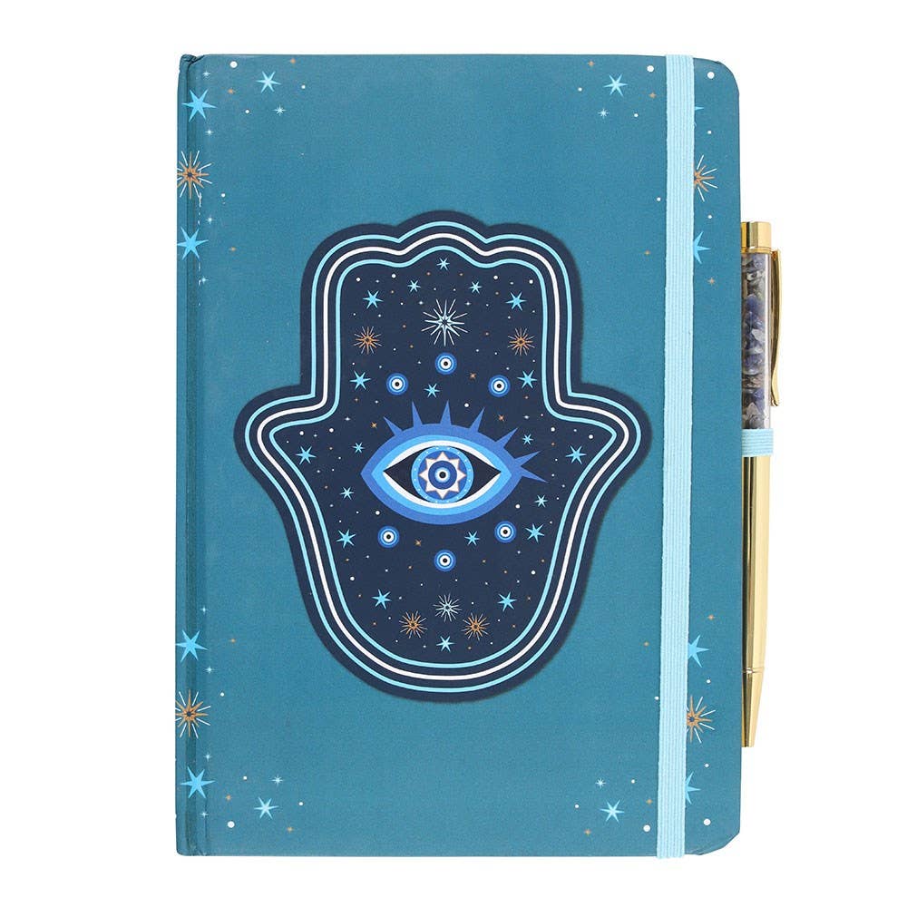 Hand of Hamsa A5 Notebook With Crystal Pen, A Symbol Of Protection