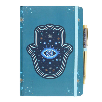Hand of Hamsa A5 Notebook With Crystal Pen, A Symbol Of Protection
