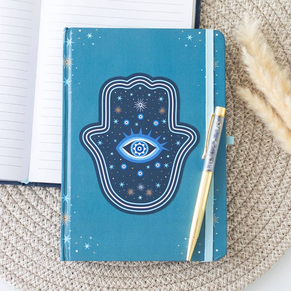 Hand of Hamsa A5 Notebook With Crystal Pen, A Symbol Of Protection
