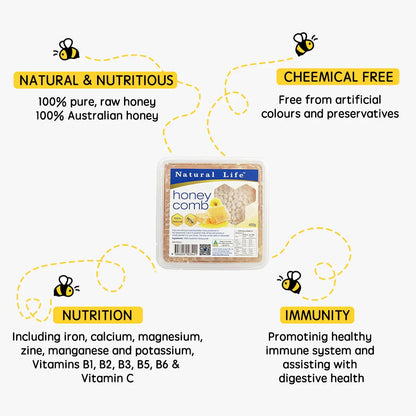 Natural Life 100% Pure Australian Honey & Honeycomb 400g, Perfect To Dizzle Over Yogurt