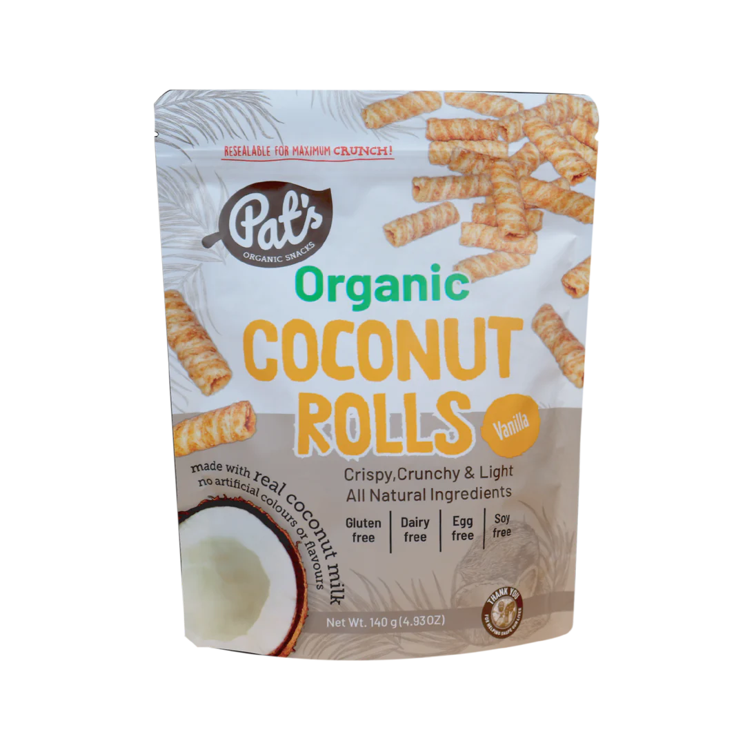 Pat's Organic Snacks Coconut Rolls 140g, Vanilla Flavour {Made With Real Coconut Milk}