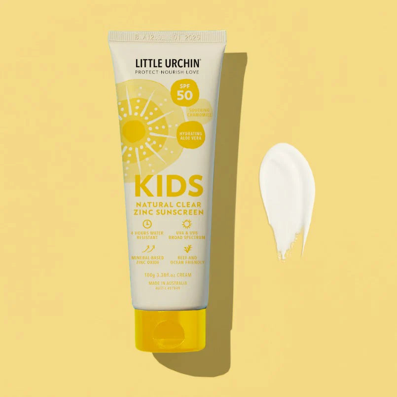 Little Urchin Natural Clear Zinc Kids Sunscreen SPF 50+ 100g Or 300g, 4 Hours Water Resistant