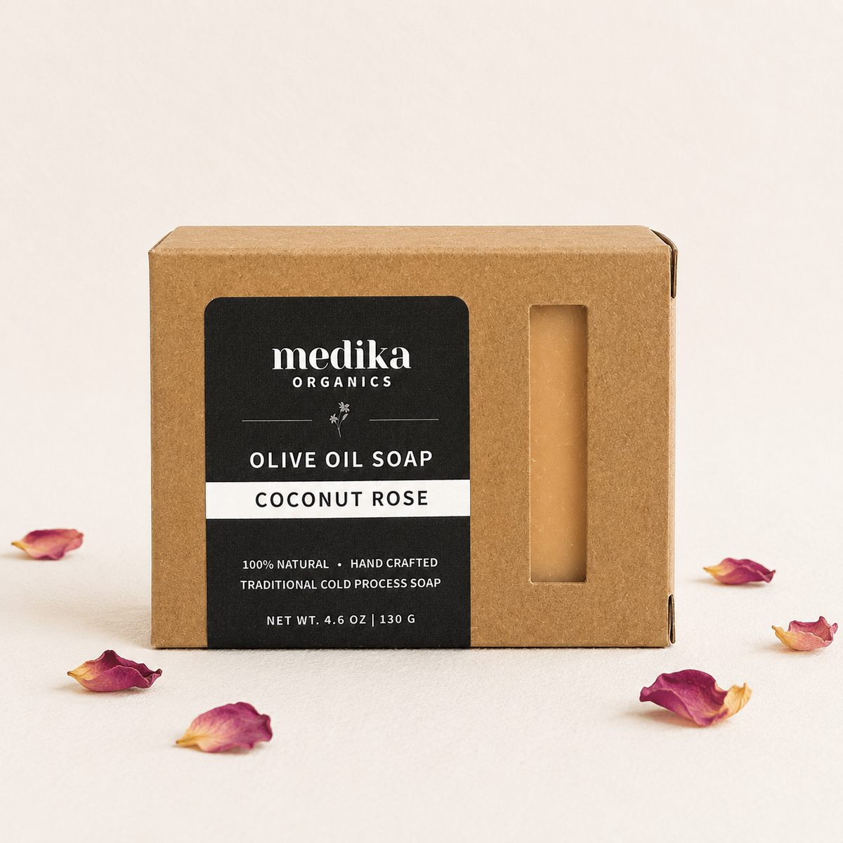 Medika Organics Coconut Rose Soap Bar 130g, Handmade In Queensland