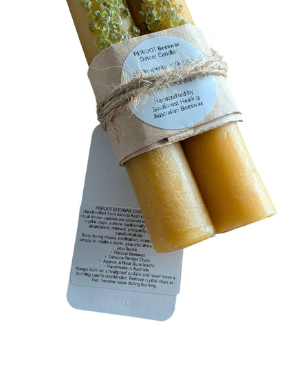 Soulforest Healing Peridot Beeswax Dinner Candle Pair 6 Hour Burn, Prosperity & Abundance