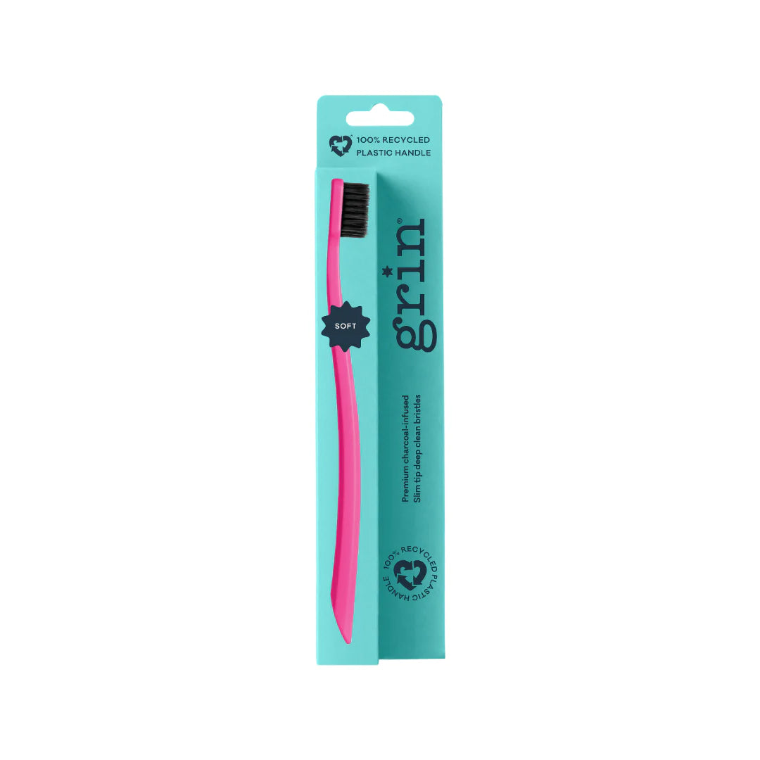 Grin Grin 100% Recycled Toothbrush 1pk, Soft Charcoal Infused Slim Tip Bristles