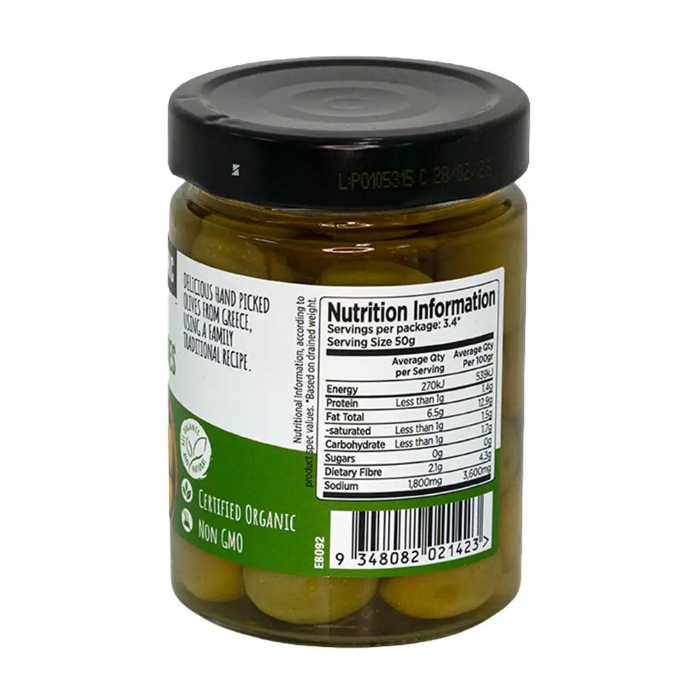 Every Bit Organic Green Whole Organic Olives 300g, Product Of Greece