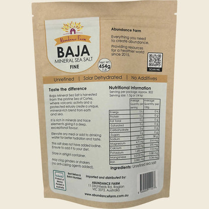 Abundance Farm Baja Mineral Sea Salt Fine 454g, From The Sea Of Cortez