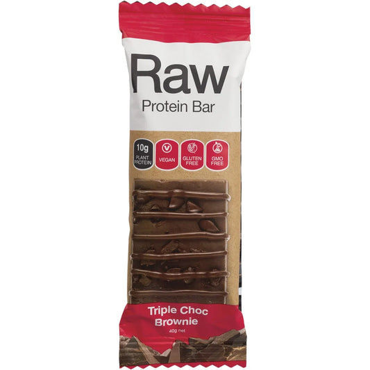 Amzonia Raw Plant Protein Bar 40g Single Bar Or A Box Of 10 Bars, Triple Choc Brownie Flavour