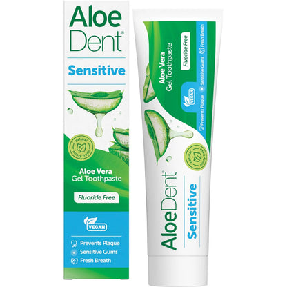 Aloe Dent Toothpaste Sensitive Fluoride Free 100mL, Cool Minty Freshness
