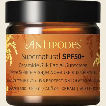 Antipodes Supernatural SPF50+ Ceramide Silk Sunscreen 60ml, Daily UV Defence & Barrier Support