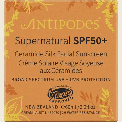 Antipodes Supernatural SPF50+ Ceramide Silk Sunscreen 60ml, Daily UV Defence & Barrier Support