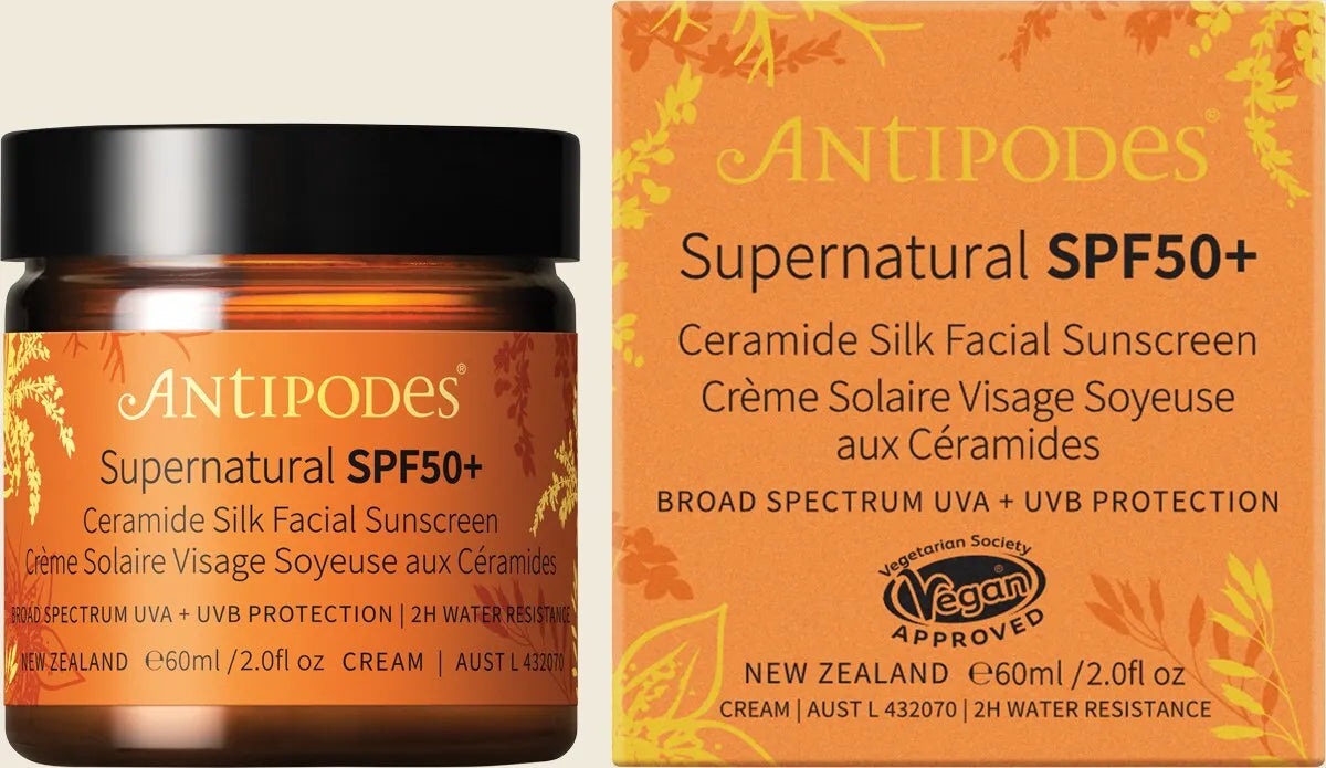 Antipodes Supernatural SPF50+ Ceramide Silk Sunscreen 60ml, Daily UV Defence & Barrier Support