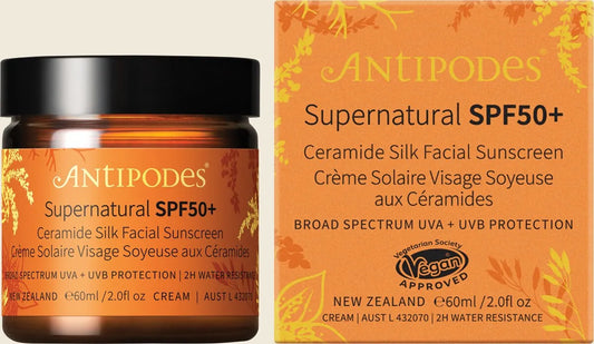 Antipodes Supernatural SPF50+ Ceramide Silk Sunscreen 60ml, Daily UV Defence & Barrier Support
