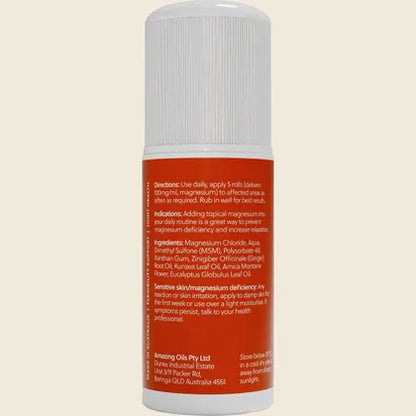Amazing Oils Magnesium Joint Gel Roll-On 60mL, With MSM, Kunzea, Ginger & Arnica