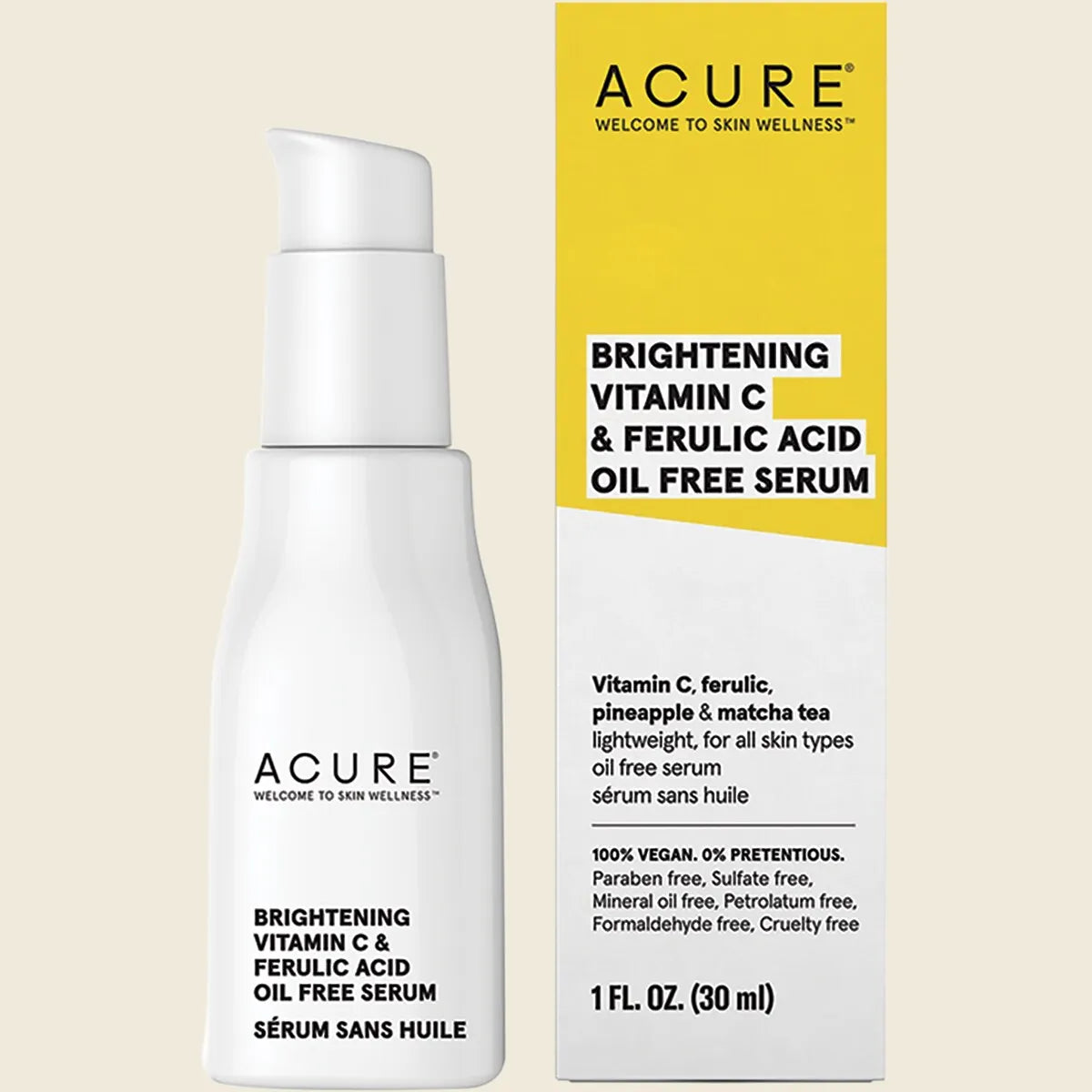 Acure Brightening Vitamin C & Ferulic Acid Oil Free Serum 30ml, To Brighten & Improve Skin Tone
